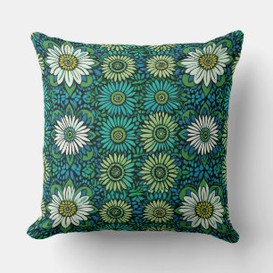 Coussin Motif floral bleu, vert et blanc