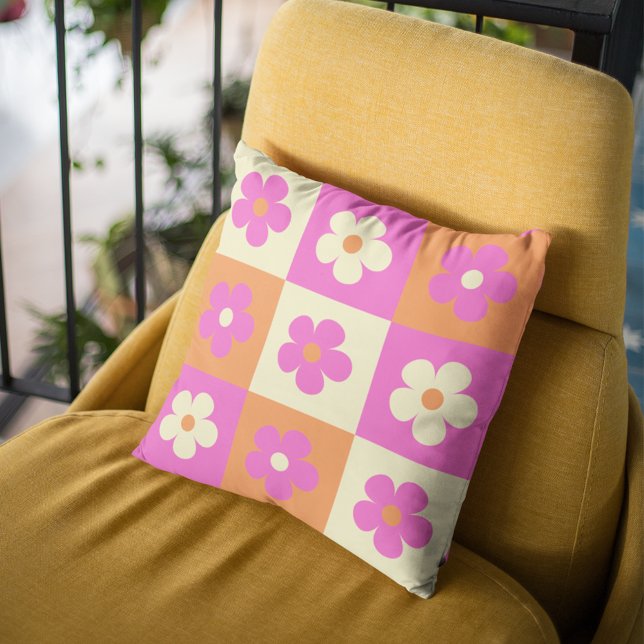 Coussin Motif floral bohème coloré rétro (Créateur téléchargé)