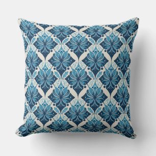 Coussin Motif floral boho élégant en bleu