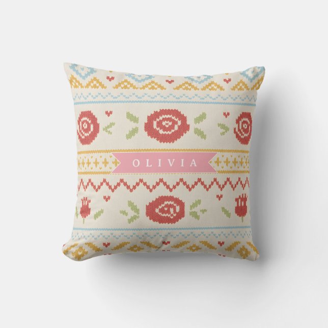 Coussin Motif floral Boho Nordique folklorique personnalis (Recto)
