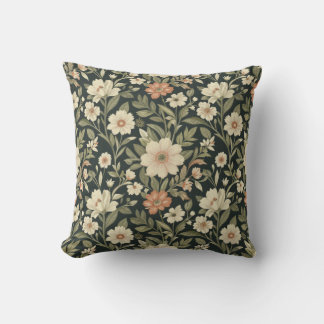 Coussin Motif floral botanique sombre avec fleurs vintage