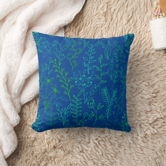 Coussin Motif floral classique Couleur verte A02.b Bleu (Couverture)