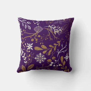 Coussin Motif floral complexe avec or et blanc 