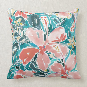 Coussin Motif floral de bonjour d'aquarelle tropicale de