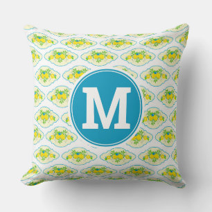 Coussin Motif floral de citrons bleus et jaunes ensoleillé