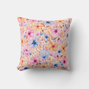 Coussin Motif floral de fleurs sauvages aquarelles colorée