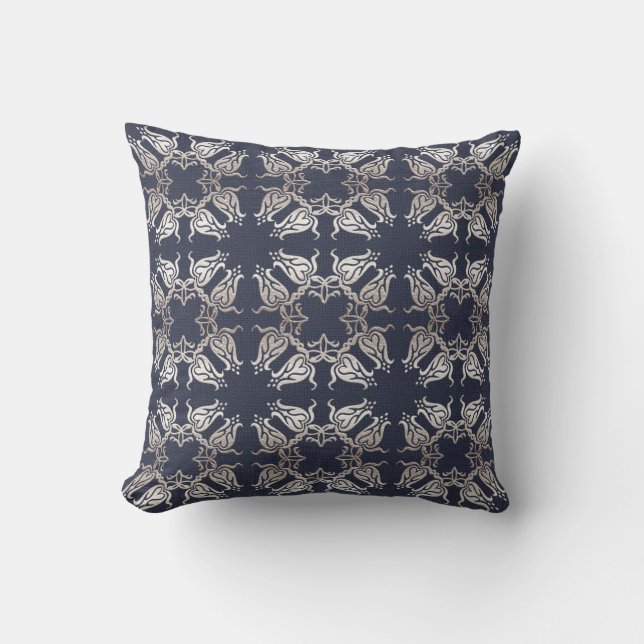 Coussin motif floral de marine de damassé (Recto)