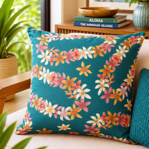 Coussin Motif floral de plumeria de collier hawaïen vintag