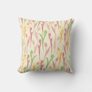 Coussin Motif floral de printemps tulipe rose jaune vert