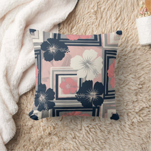 Coussin Motif floral d'hibiscus bleu élégant (10)