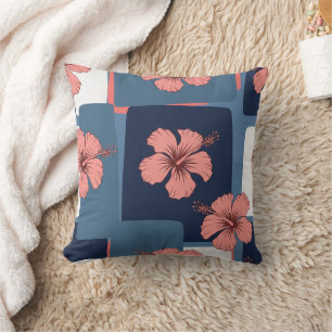 Coussin Motif floral d'hibiscus bleu élégant (11)