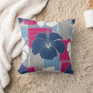 Coussin Motif floral d'Hibiscus Bleu Élégant (2)