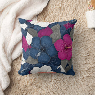 Coussin Motif floral d'hibiscus bleu élégant (3)