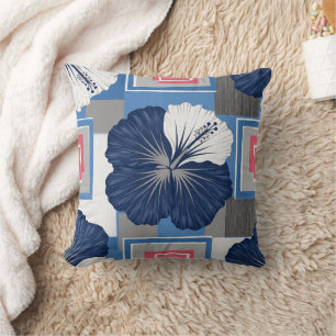Coussin Motif floral d'hibiscus bleu élégant (4)