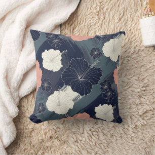 Coussin Motif floral d'Hibiscus Bleu Élégant (5)
