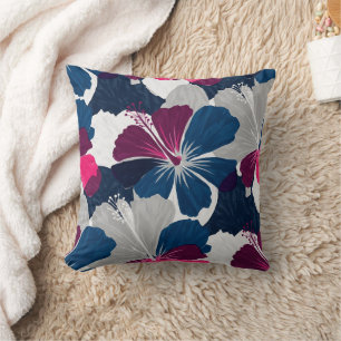 Coussin Motif floral d'hibiscus bleu élégant (6)