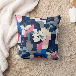 Coussin Motif floral d'hibiscus bleu élégant (7)