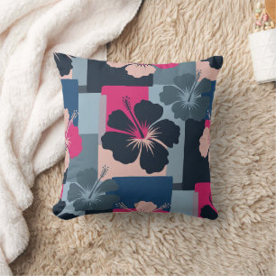 Coussin Motif floral d'hibiscus bleu élégant (8)