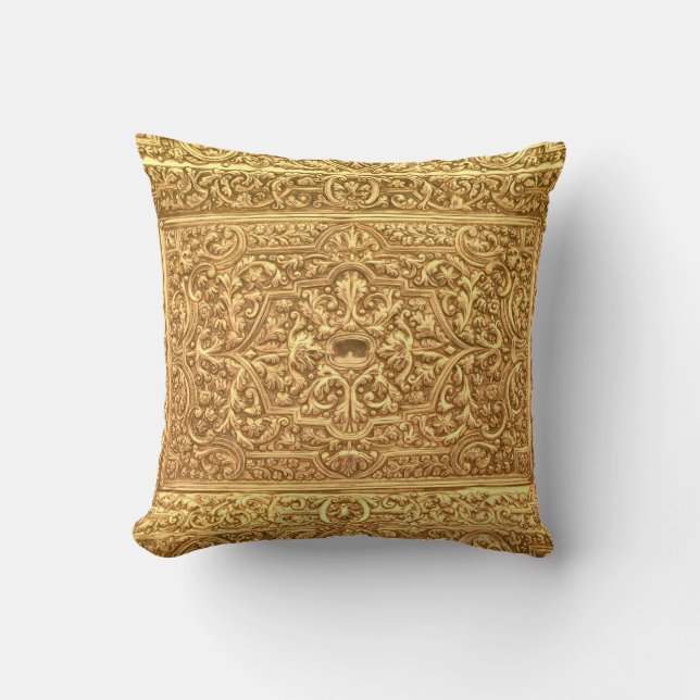 Coussin Motif floral doré ornemental antique (Recto)