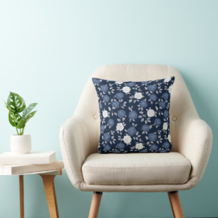 Coussin Motif floral élégant rose marine blanc
