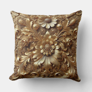 Coussin Motif floral exquis dans un baroque doré luxueux