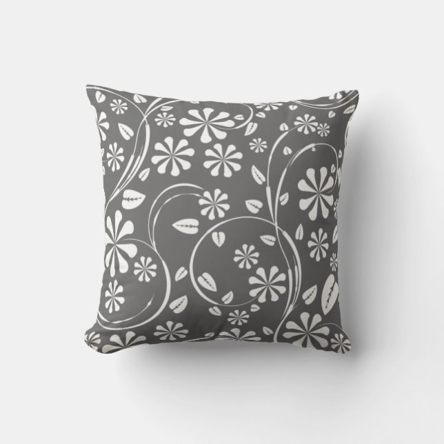 Coussin Motif floral gris et blanc (Recto)