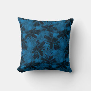 Coussin Motif floral gris et bleu.