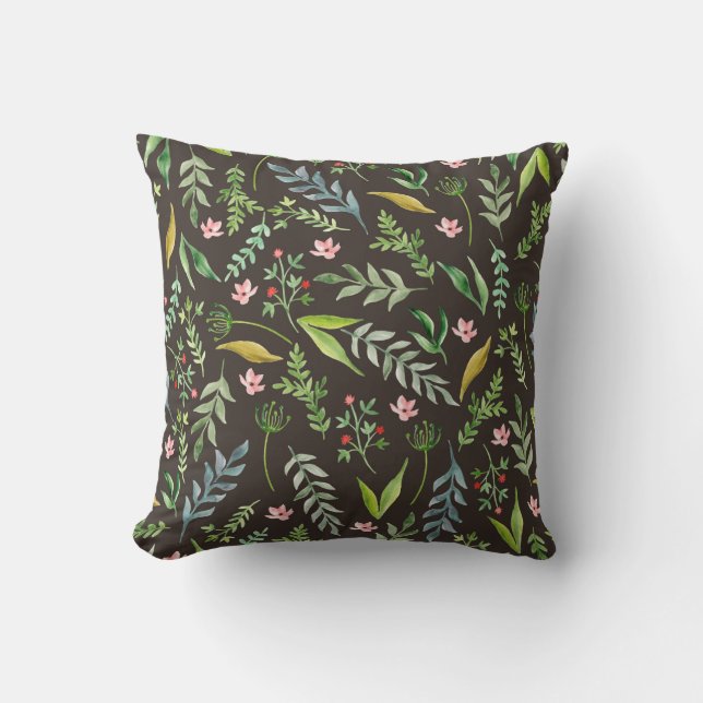 Coussin Motif floral incomparable. Aquarelle dessinée main (Recto)