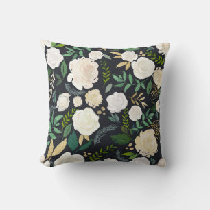 Coussin Motif floral ivoire doux avec Parties scintillant
