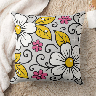 Coussin Motif floral joyeux avec contours gras