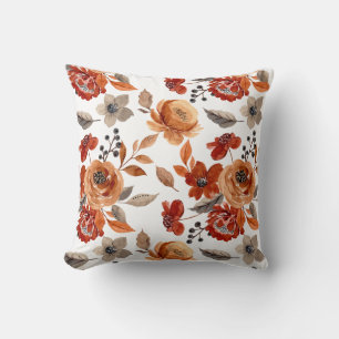 Coussin Motif floral marron aquarelle