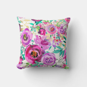 Coussin Motif floral moderne coloré rose violet
