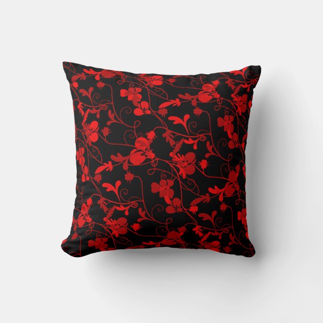 Coussin Motif floral moderne rouge et noir (Recto)