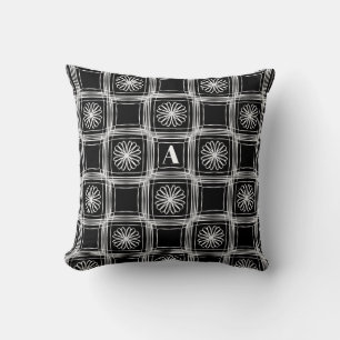 Coussin Motif floral noir et blanc moderne Monogramme