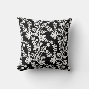 Coussin Motif floral noir et blanc répétitif