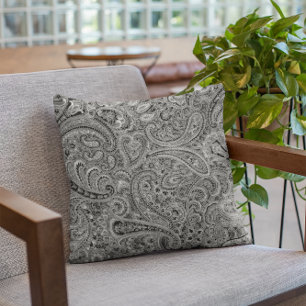 Coussin Motif floral noir et gris