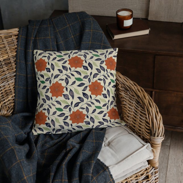 Coussin motif floral orange - élégants motifs chinois (Créateur téléchargé)