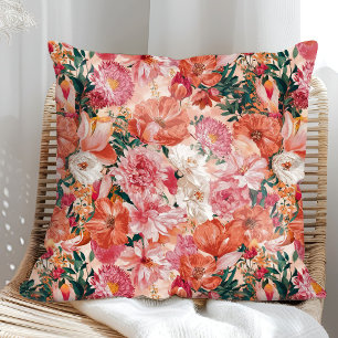 Coussin Motif Floral Orange Rose