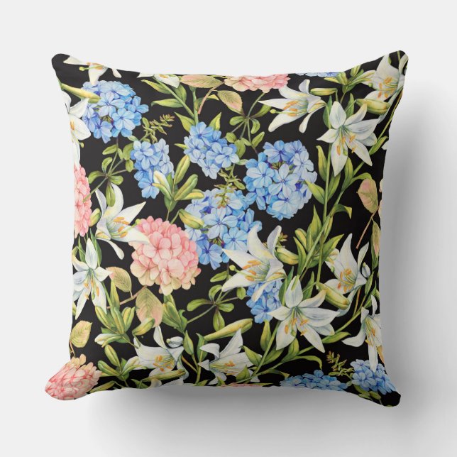 Coussin Motif floral Pink Hydrangea Bleu Jasmin Folio (Recto)