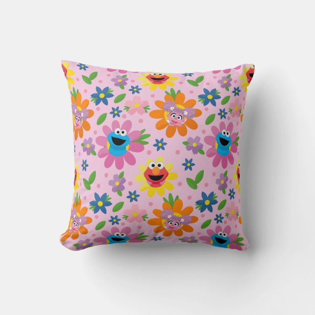 Coussin Motif floral rose de la rue Sésame (Recto)