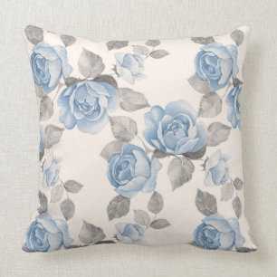 Coussin Motif floral. Roses bleus vintages