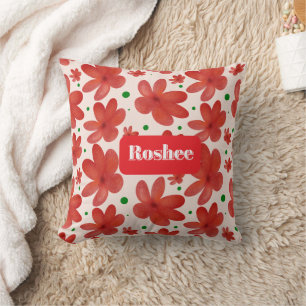 Coussin Motif floral rouge sans couture Fleur rétro mignon