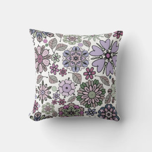 Coussin Motif floral sans couture rose violet pastel rétro