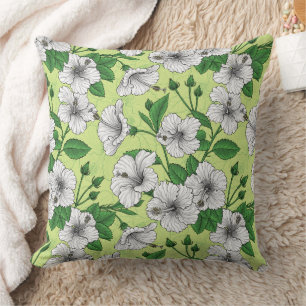 Coussin Motif floral tropical à fleurs d'Hibiscus blanc