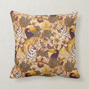 Coussin Motif floral tropical avec le tigre