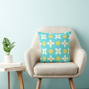 Coussin Motif floral Turquoise Bleu Rétro