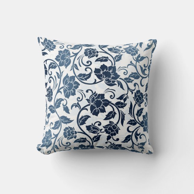 Coussin Motif floral Turquoise et bleu marine (Recto)