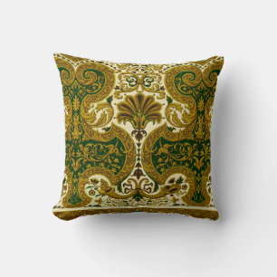 Coussin Motif floral vert et or vintage