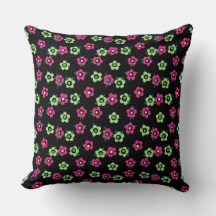 Coussin Motif floral vert rouge noir rétro années soixante