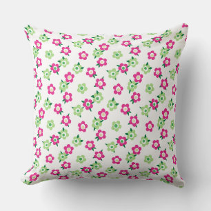 Coussin Motif floral vert rouge rétro années soixante